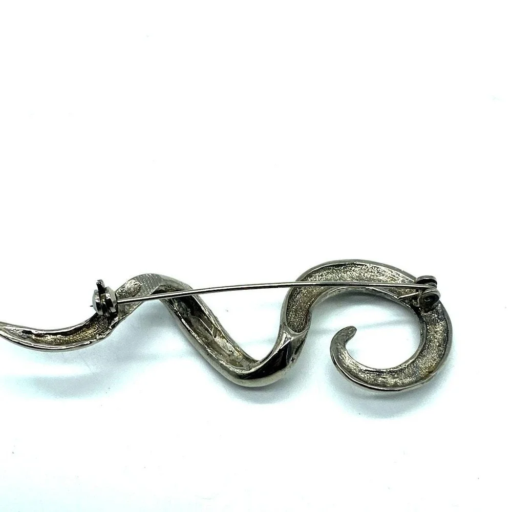 80s Spiral Brooch‎ Pin Vintage Modernist squiggle brooch Silvertone